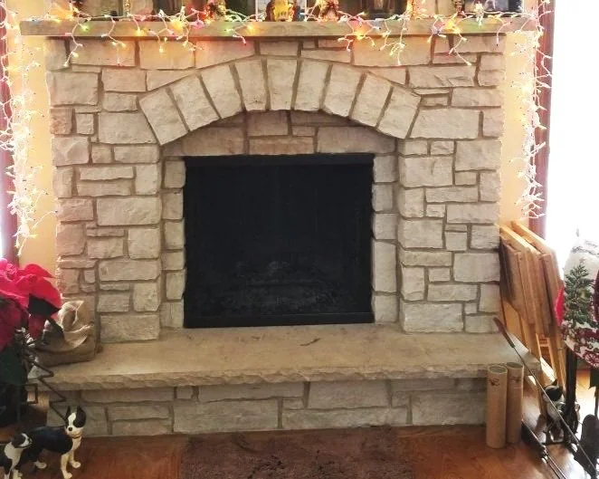Wood Burning Fireplace with Holiday Decor